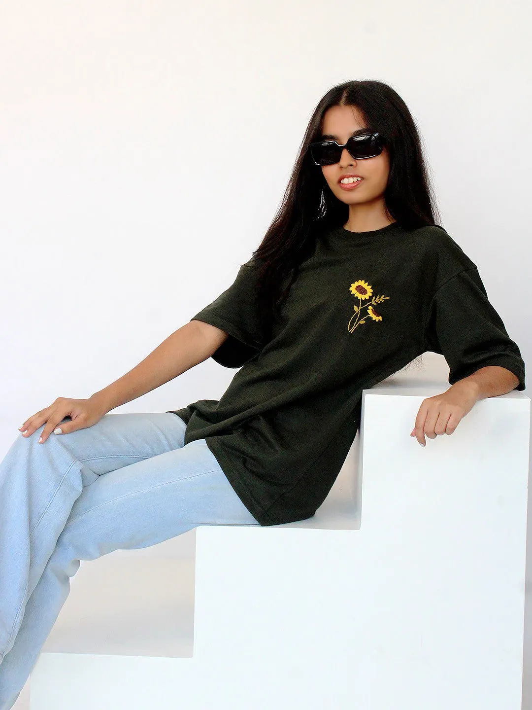 Sunshine Vibe Hand Embroidered Oversize T Shirt Unisex