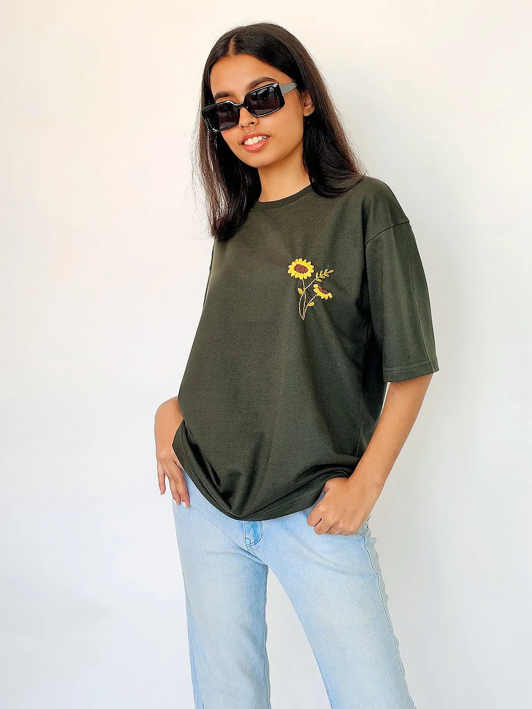 Sunshine Vibe Hand Embroidered Oversize T Shirt Unisex