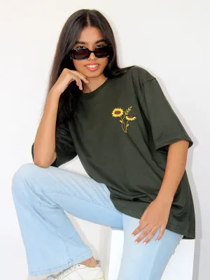 Sunshine Vibe Hand Embroidered Oversize T Shirt Unisex