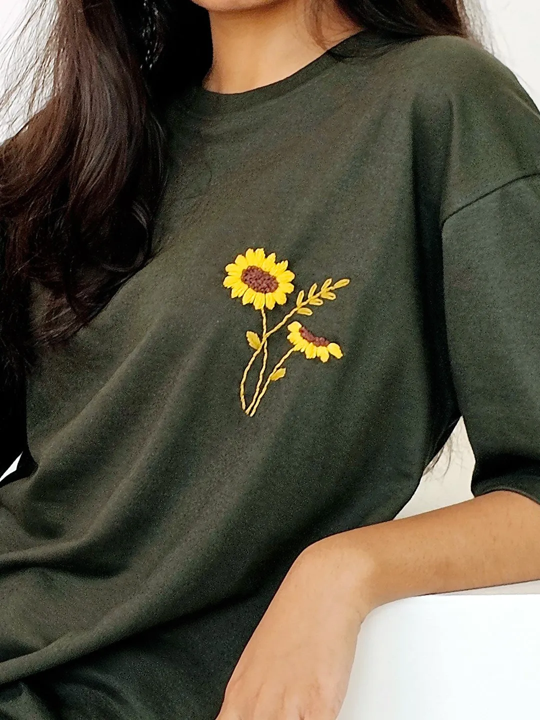 Sunshine Vibe Hand Embroidered Oversize T Shirt Unisex