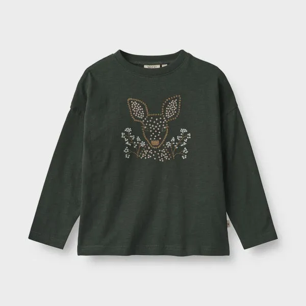 T-Shirt Deer Embroidery in Black Coal