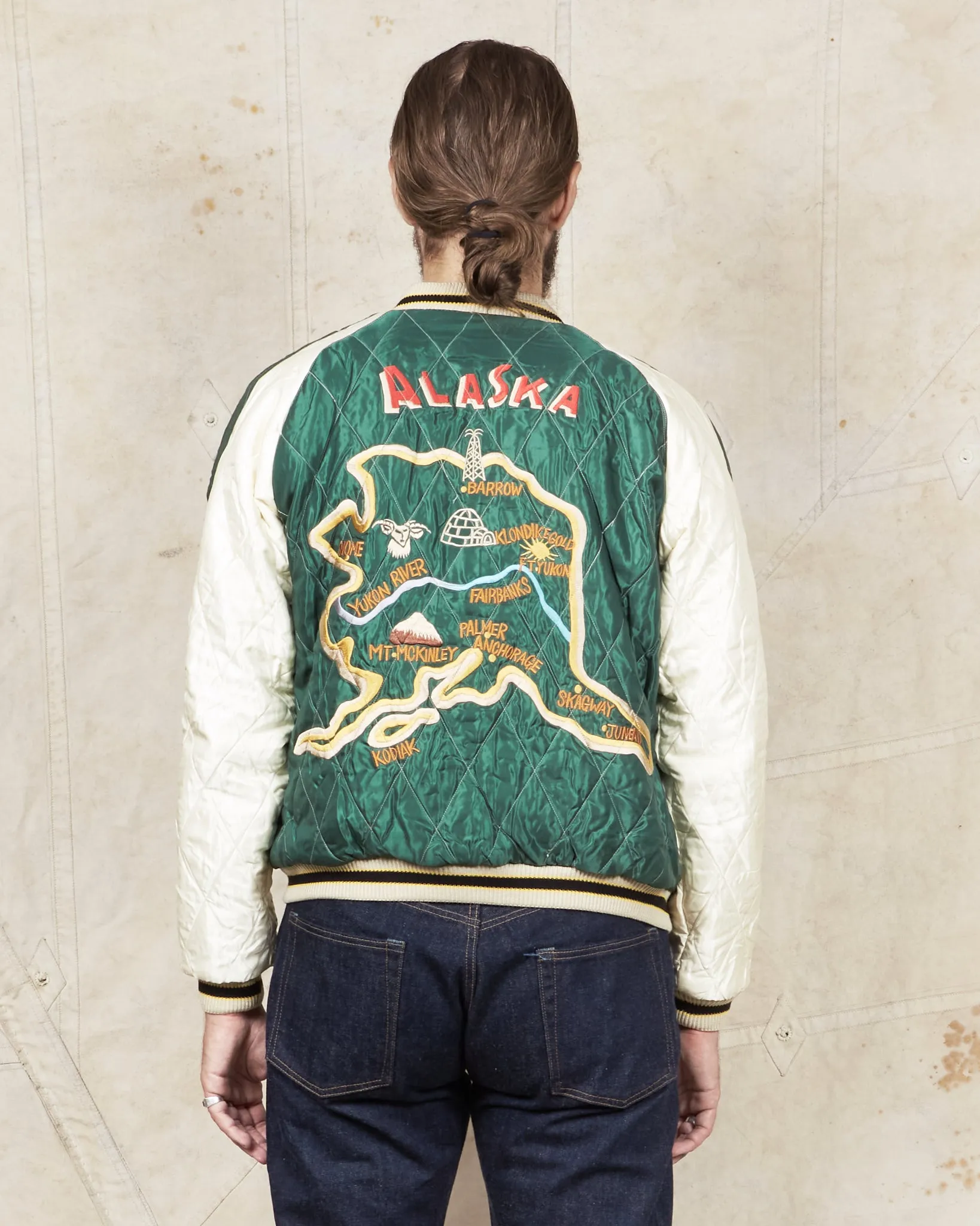 Tailor Toyo Souvenir "Sukajan" Velveteen Jacket Polar Bear x Alaska Map