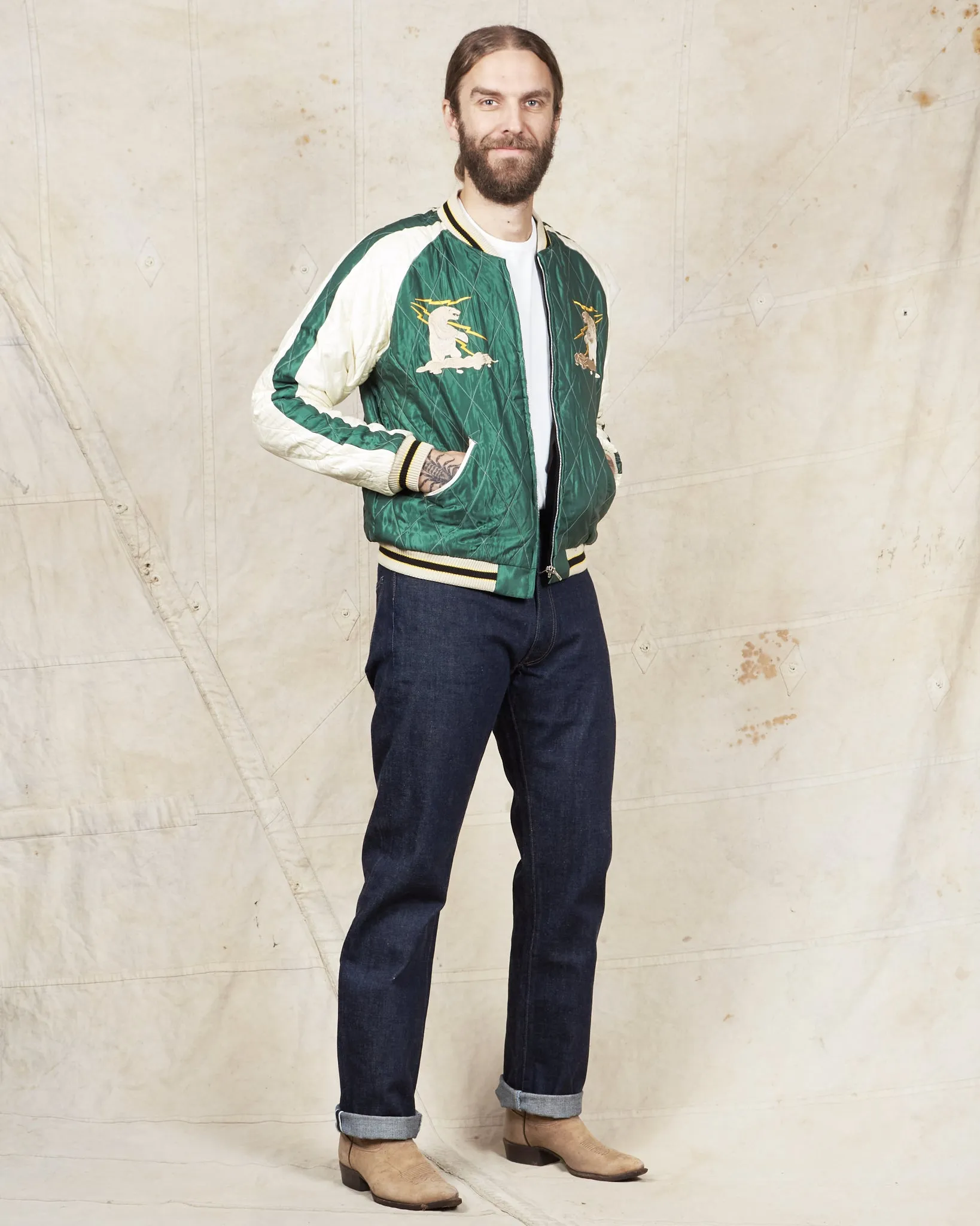 Tailor Toyo Souvenir "Sukajan" Velveteen Jacket Polar Bear x Alaska Map