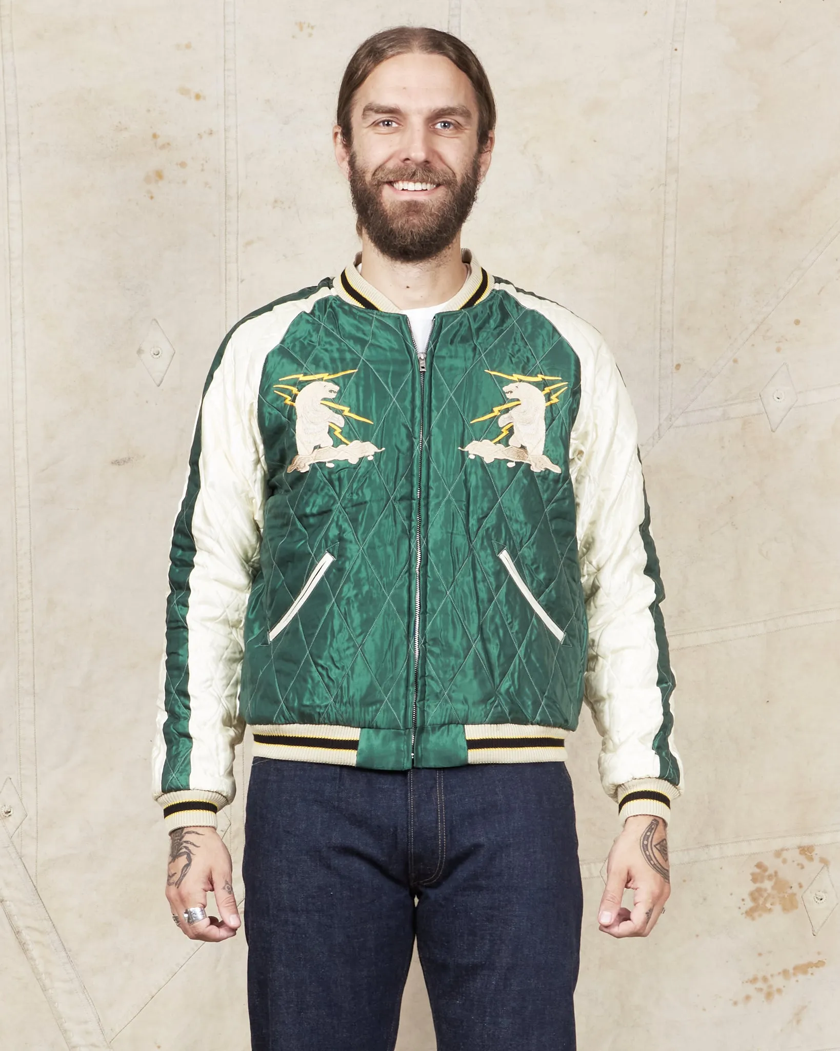 Tailor Toyo Souvenir "Sukajan" Velveteen Jacket Polar Bear x Alaska Map