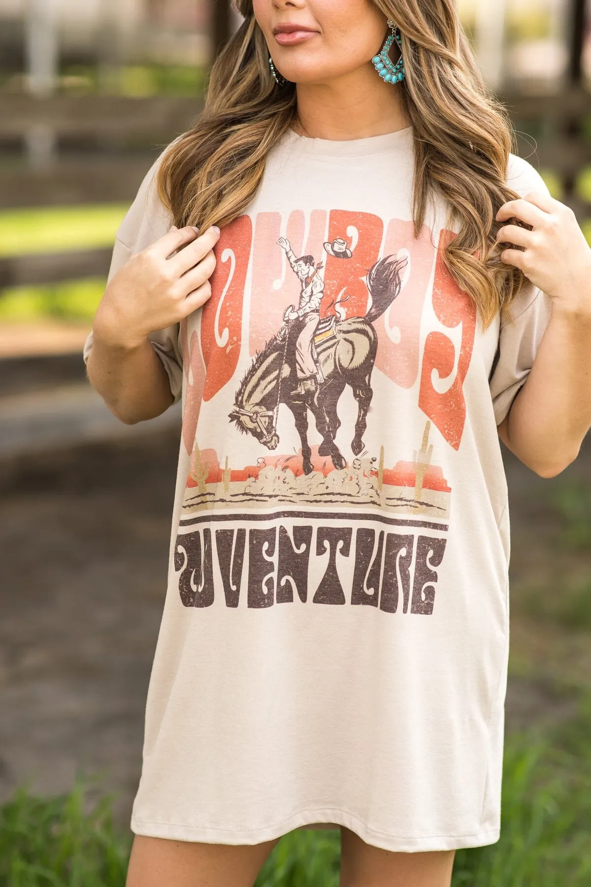 Tan Cowboy Adventure Graphic Dress
