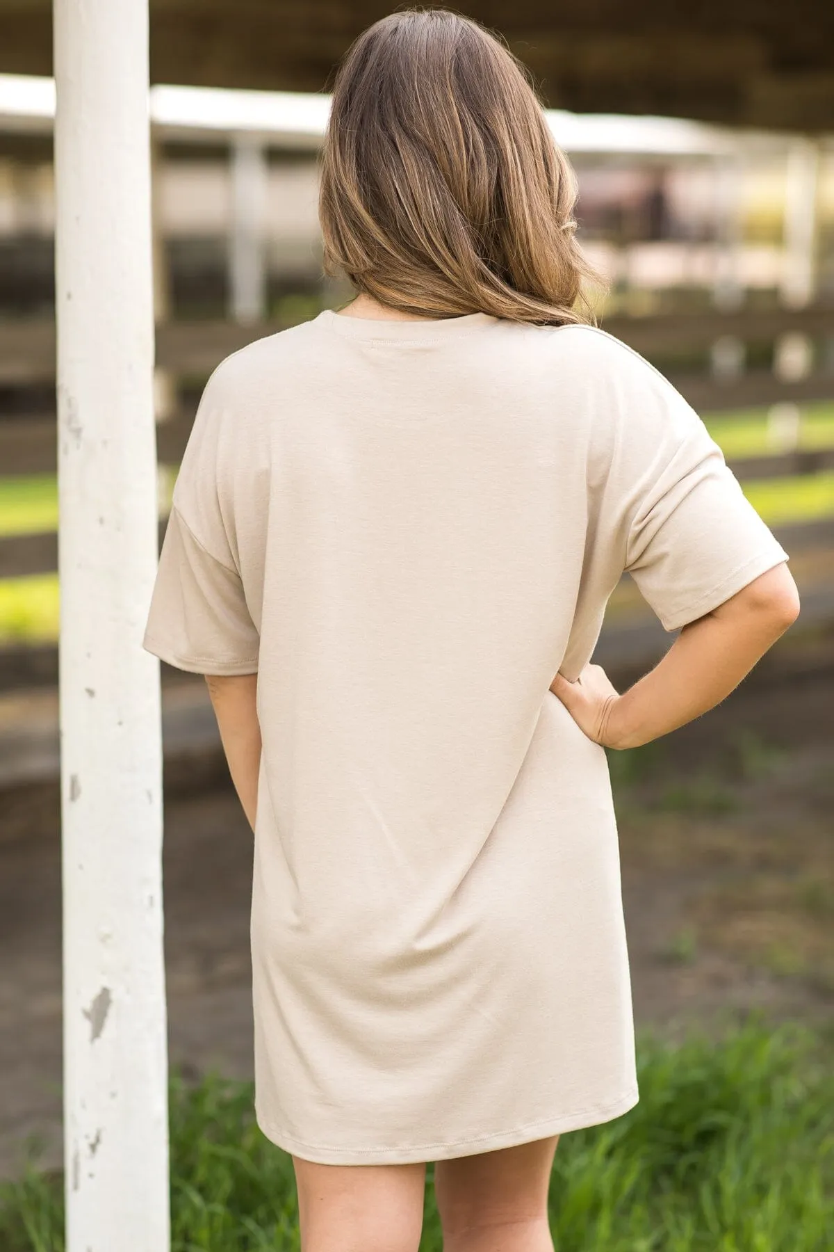 Tan Cowboy Adventure Graphic Dress