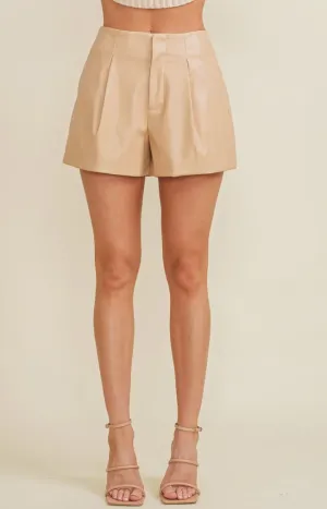 Tan High Waisted Leather Shorts