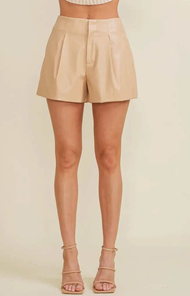 Tan High Waisted Leather Shorts