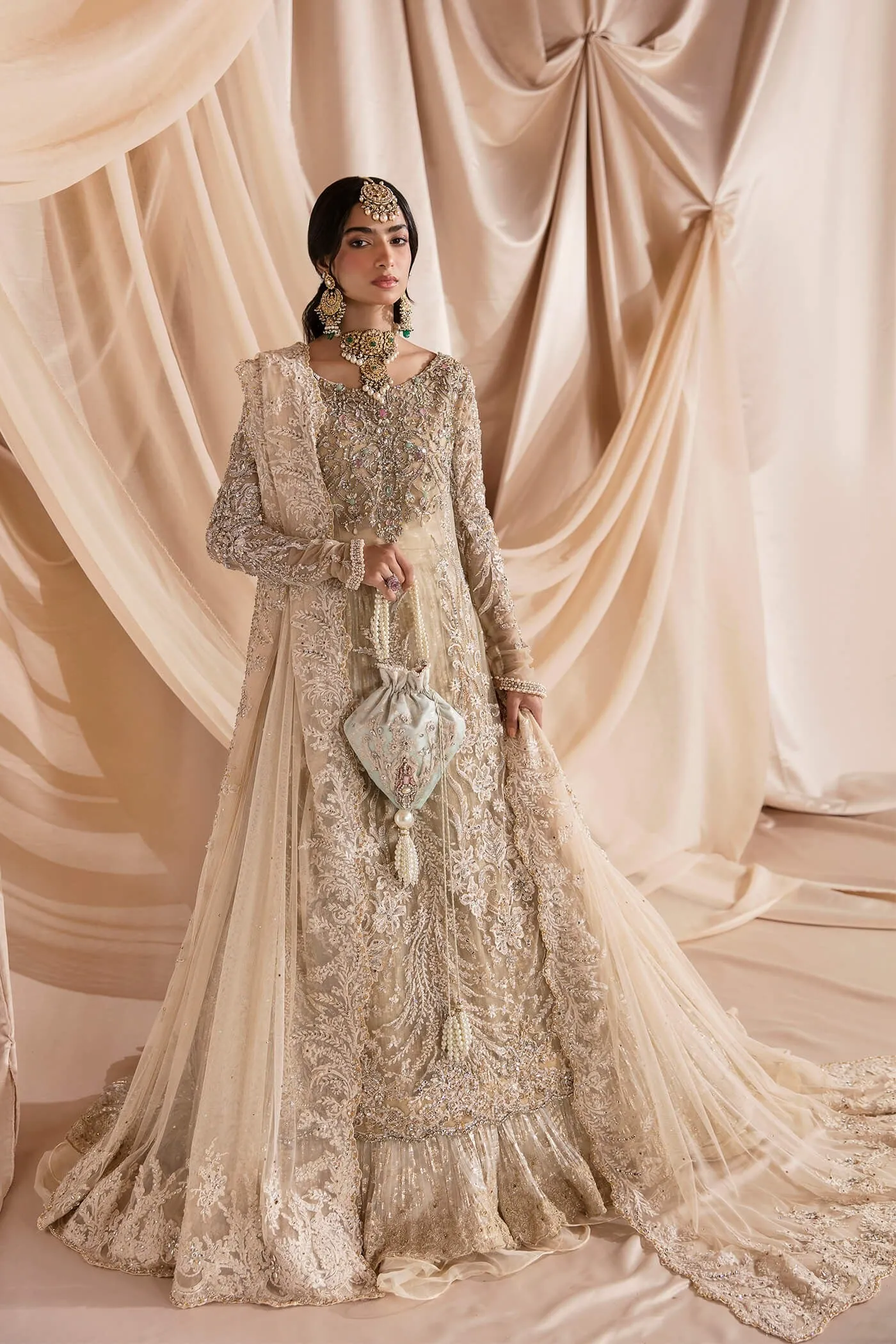 Tena Durrani White Bridal Lehenga Shirt Pakistani Wedding Dresses