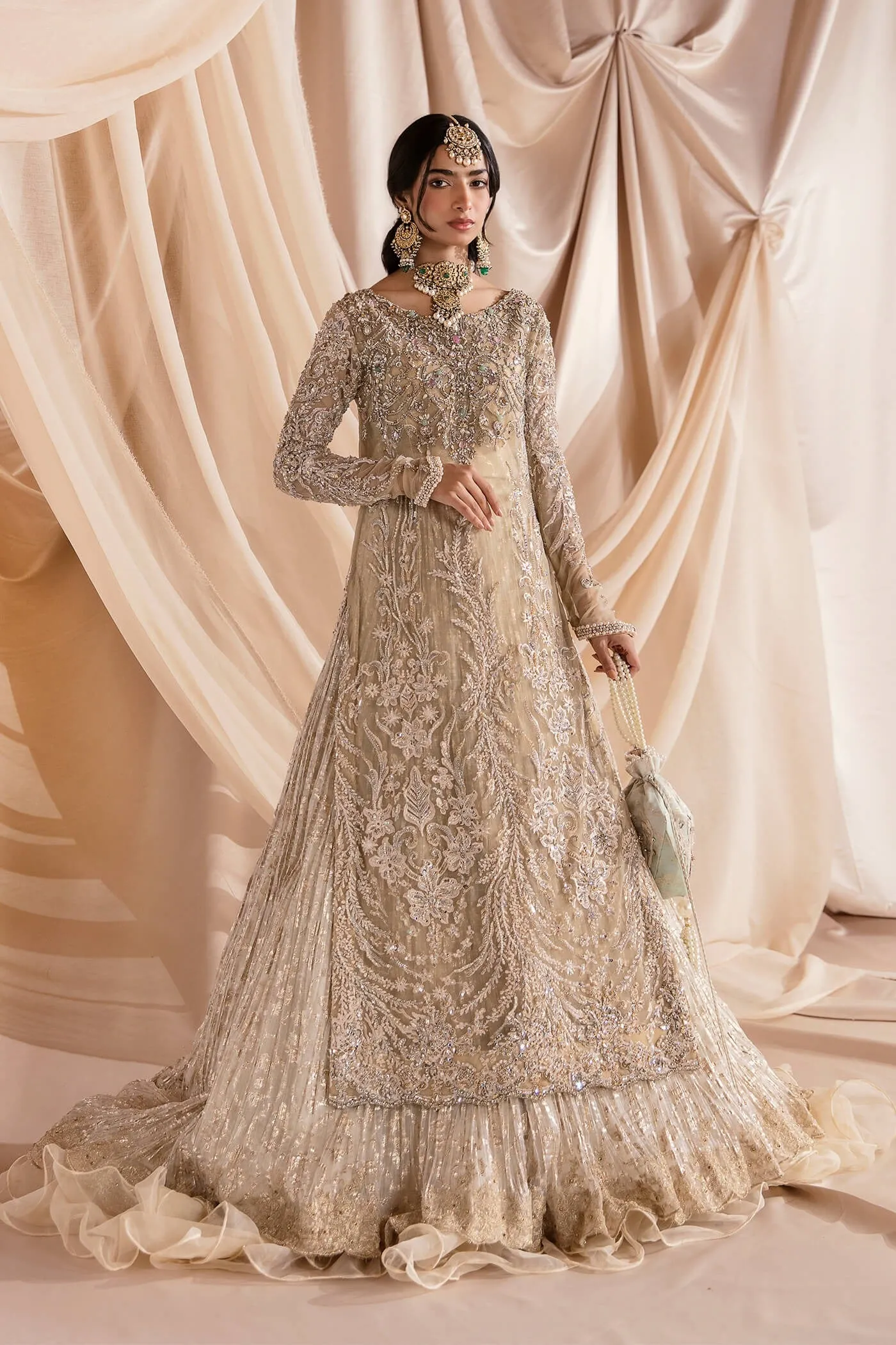 Tena Durrani White Bridal Lehenga Shirt Pakistani Wedding Dresses