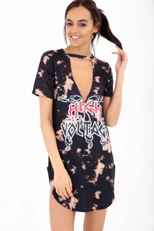 Tie Dye High Voltage Printed Longline T Shirt Dress