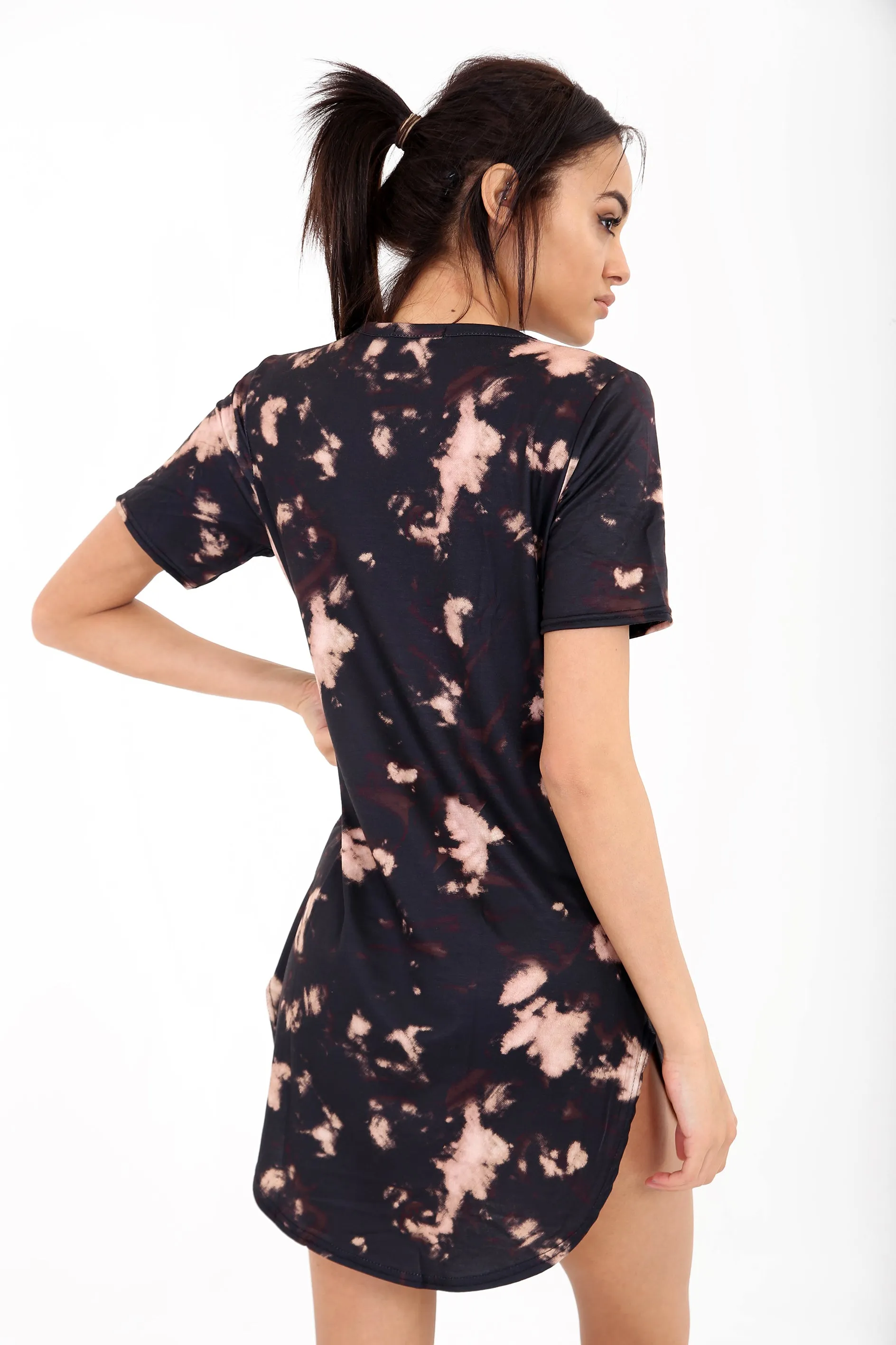 Tie Dye High Voltage Printed Longline T Shirt Dress