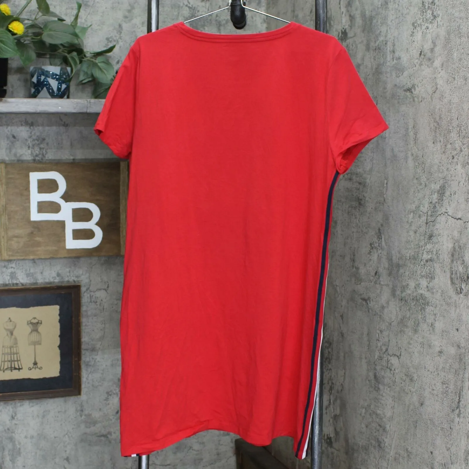 Tommy Hilfiger Women's Embroidered Logo Side Stripe T-Shirt Dress Red XL