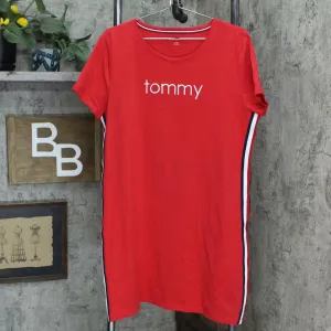 Tommy Hilfiger Women's Embroidered Logo Side Stripe T-Shirt Dress Red XL
