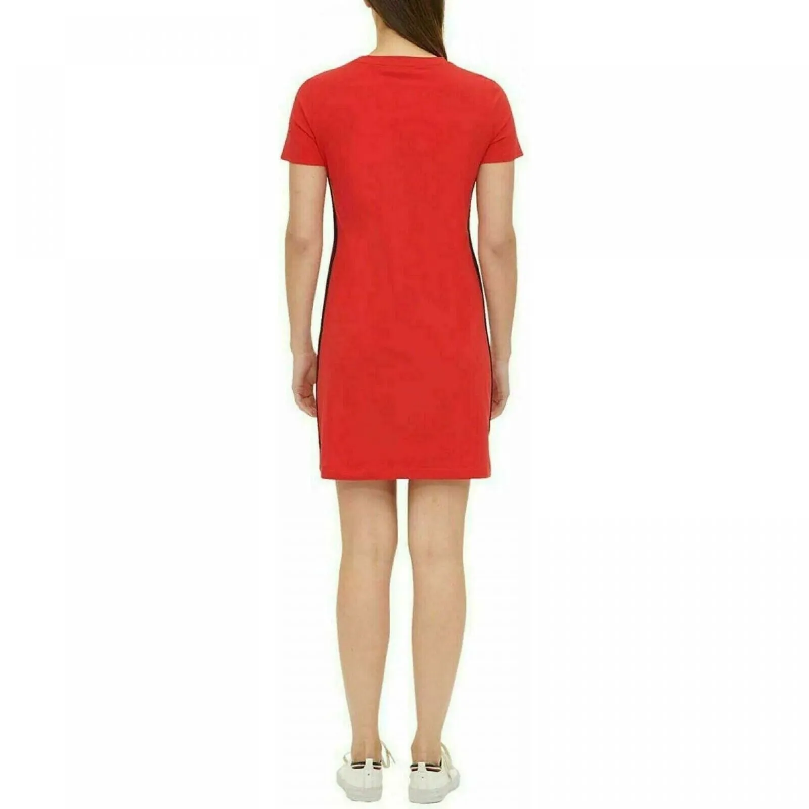 Tommy Hilfiger Women's Embroidered Logo Side Stripe T-Shirt Dress Red XL