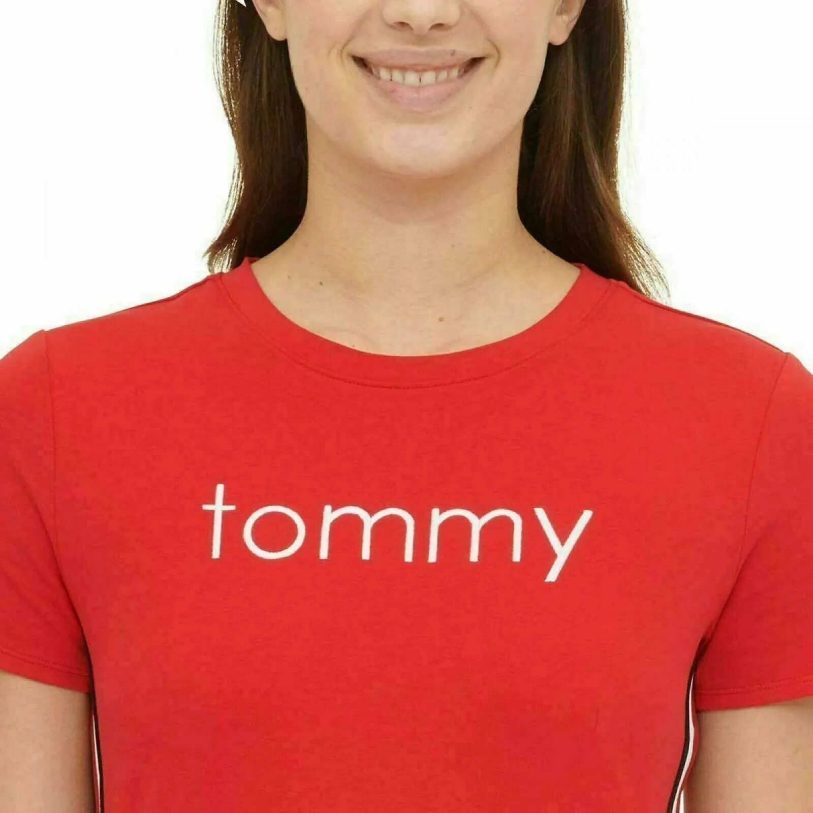 Tommy Hilfiger Women's Embroidered Logo Side Stripe T-Shirt Dress Red XL