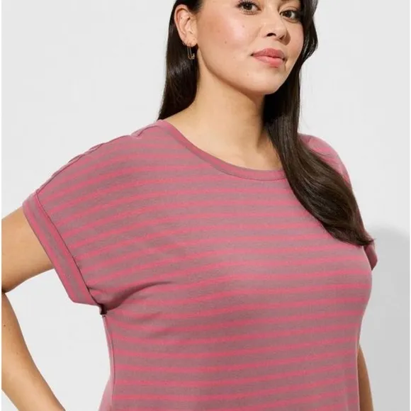 Torrid Tea Length Jersey Rolled T-Shirt Dress Size Large Striped pink NWT