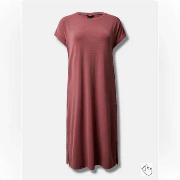 Torrid Tea Length Jersey Rolled T-Shirt Dress Size Large Striped pink NWT