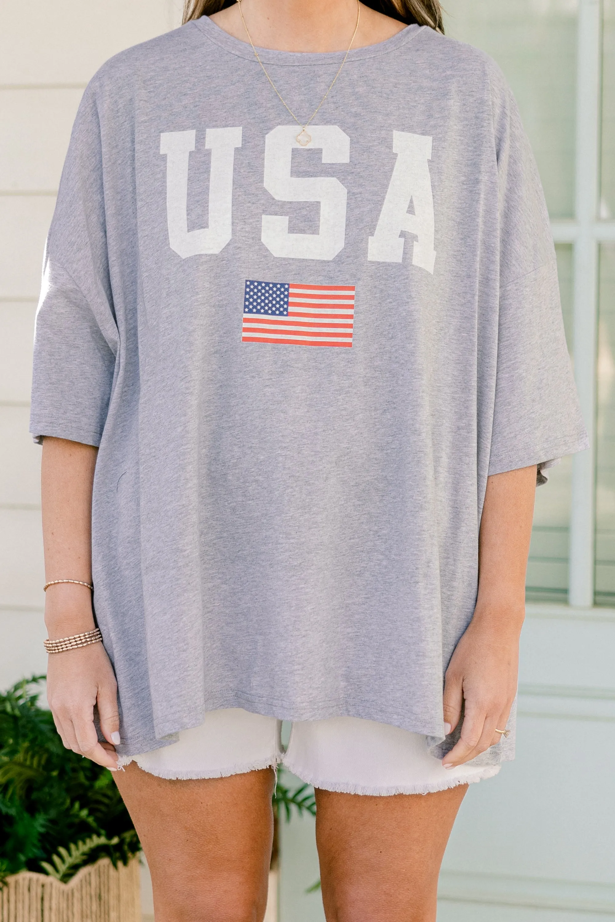 True American Spirit Boyfriend Tee, Heather Gray