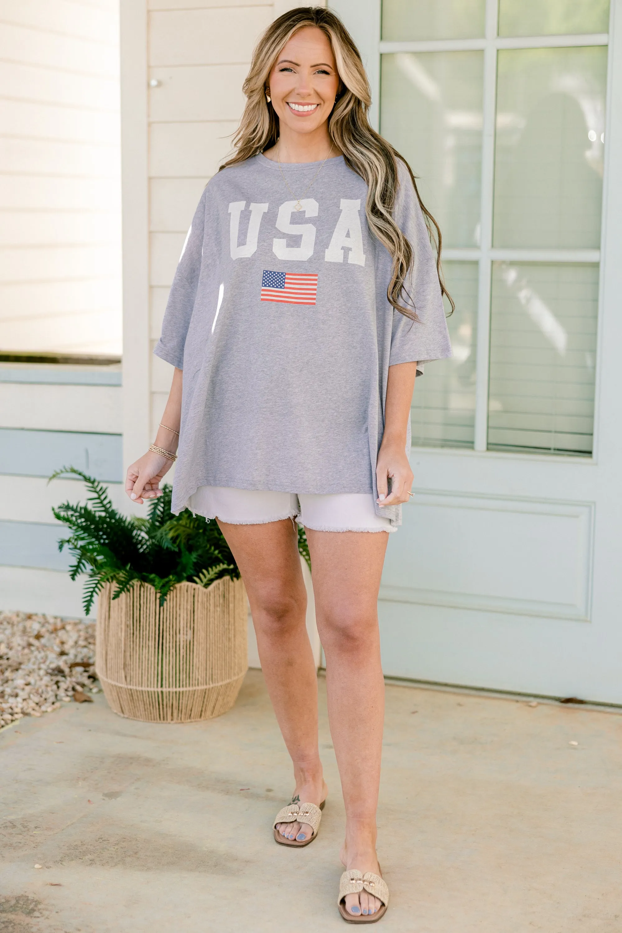 True American Spirit Boyfriend Tee, Heather Gray