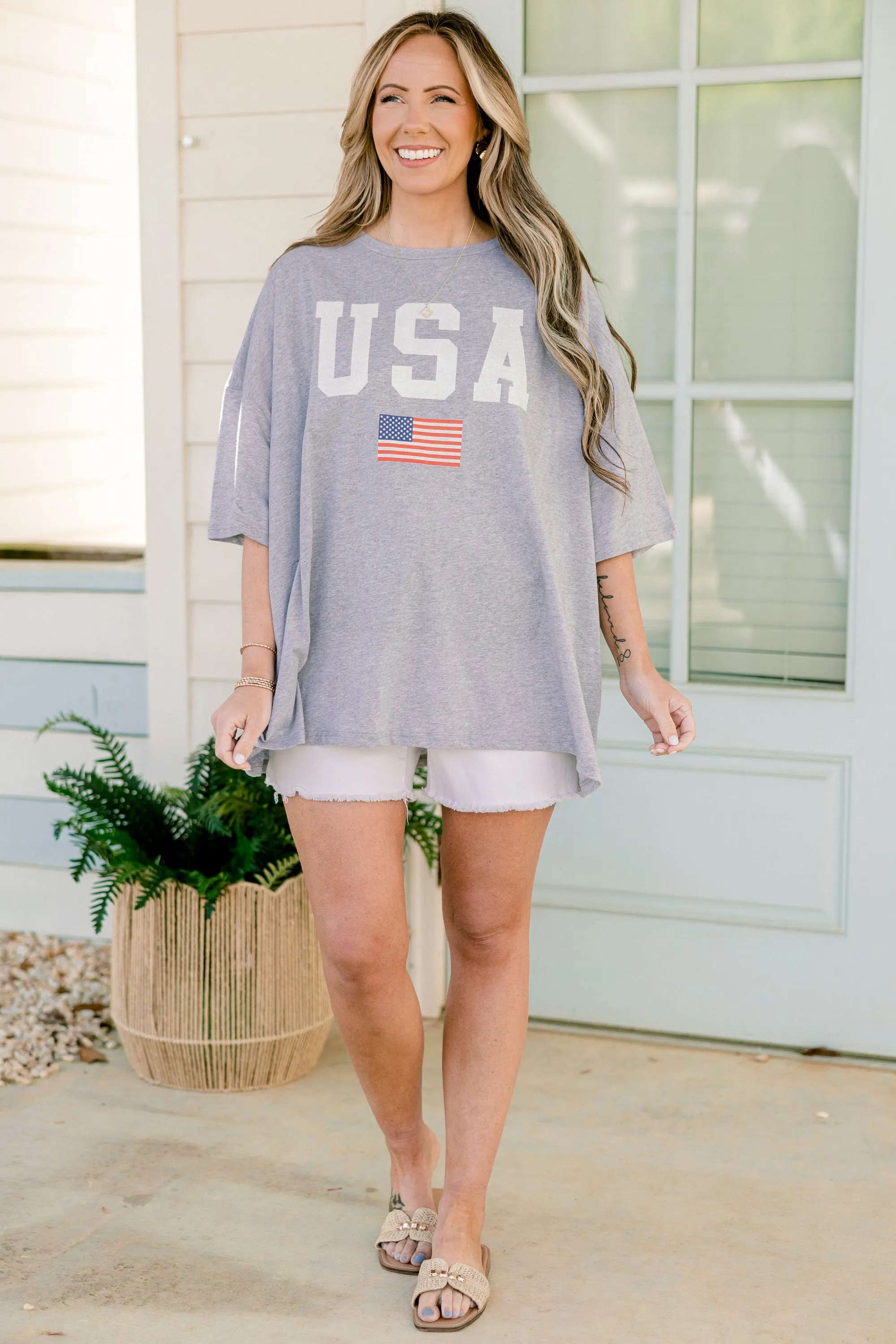 True American Spirit Boyfriend Tee, Heather Gray