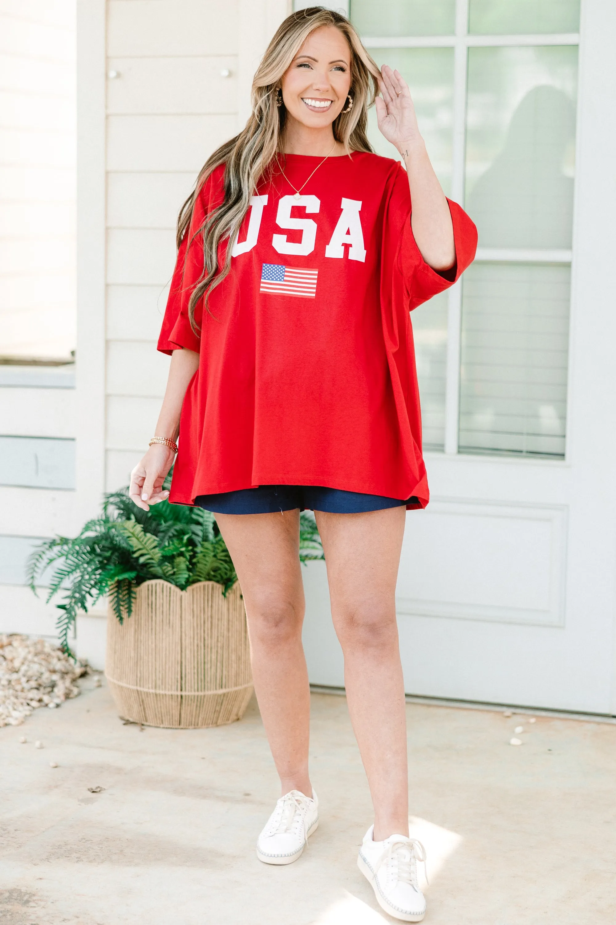 True American Spirit Boyfriend Tee, Red