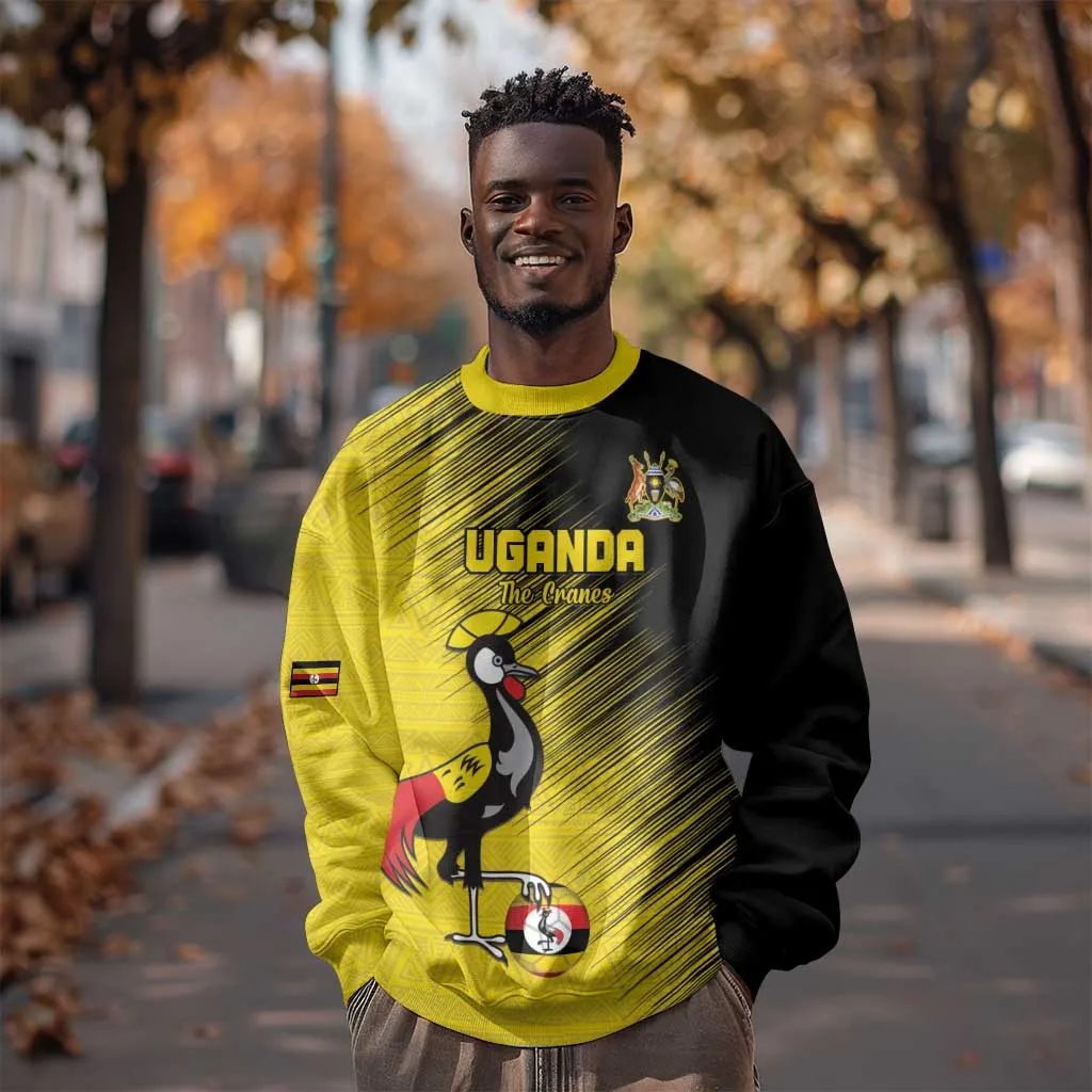 Uganda Football Custom Sweatshirt African Pattern Mix Grunge Style - Yellow Color LT15