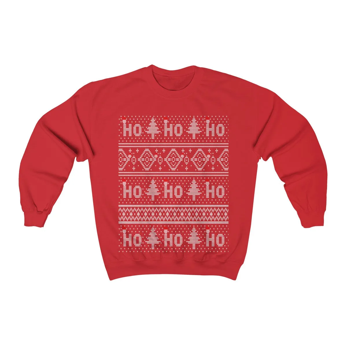 Ugly Christmas Sweatshirts - HO HO HO - Funny Xmas Unisex Crewneck Sweatshirt