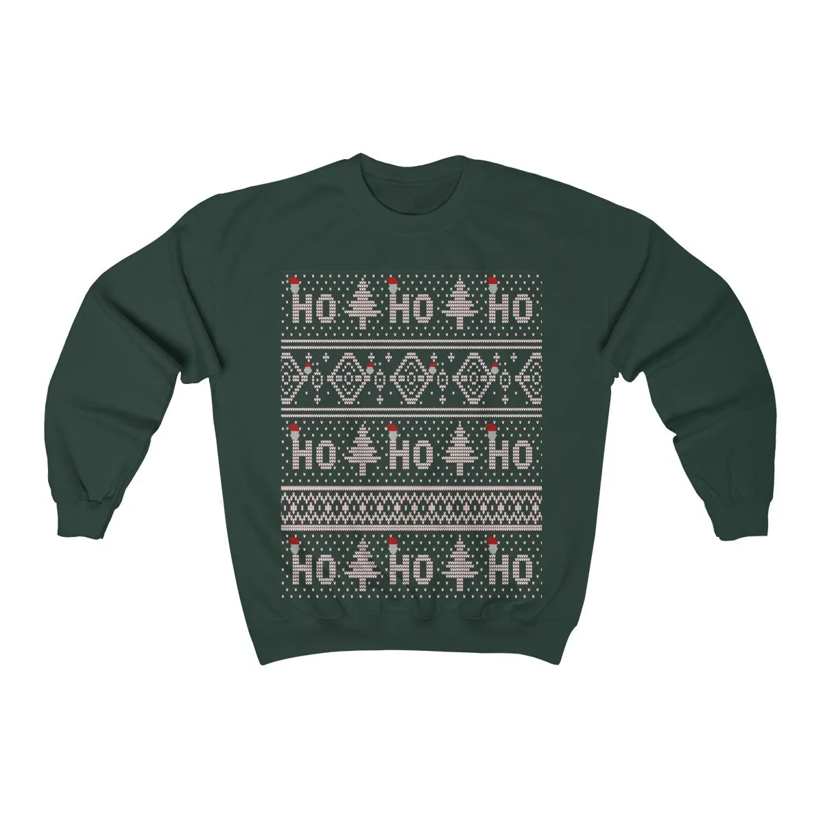 Ugly Christmas Sweatshirts - HO HO HO - Funny Xmas Unisex Crewneck Sweatshirt