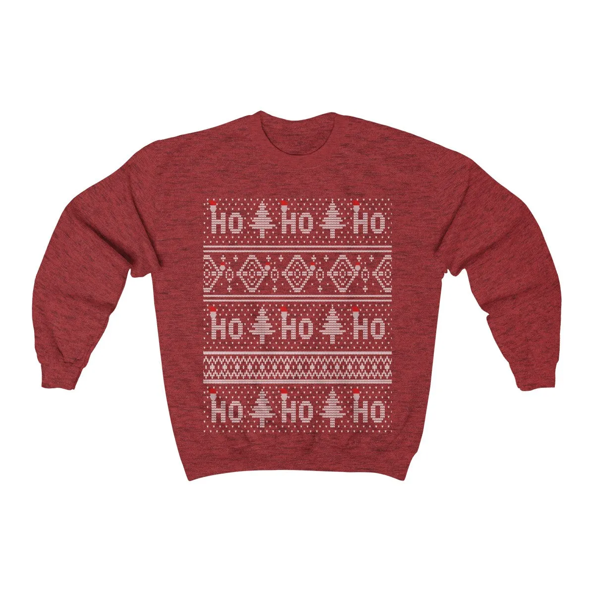 Ugly Christmas Sweatshirts - HO HO HO - Funny Xmas Unisex Crewneck Sweatshirt