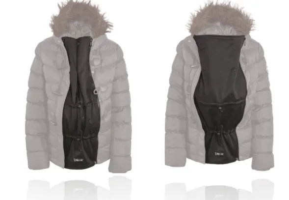 Unisex Black "Zip Us In" shorter length zip jacket extender panel for maternity wear and post natal