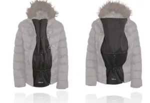 Unisex Black "Zip Us In" shorter length zip jacket extender panel for maternity wear and post natal