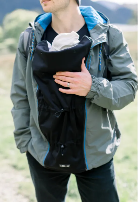 Unisex Black "Zip Us In" shorter length zip jacket extender panel for maternity wear and post natal