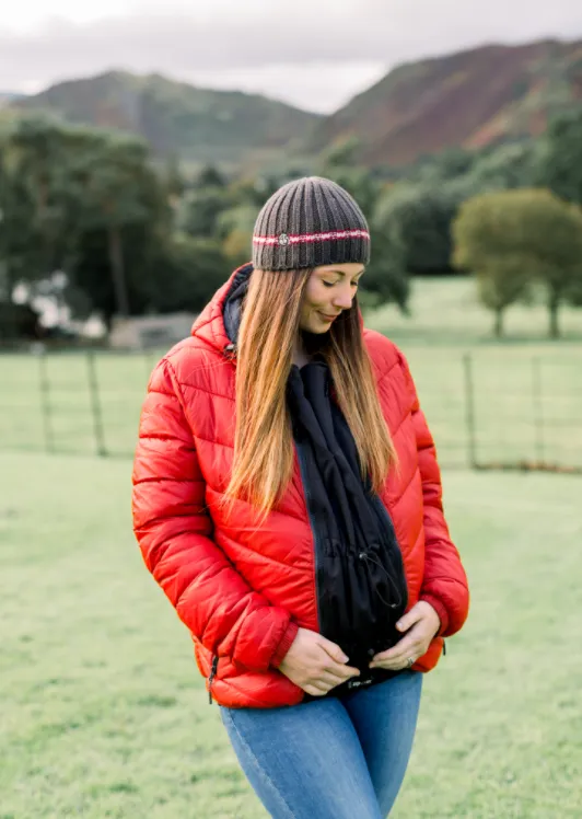 Unisex Black "Zip Us In" shorter length zip jacket extender panel for maternity wear and post natal