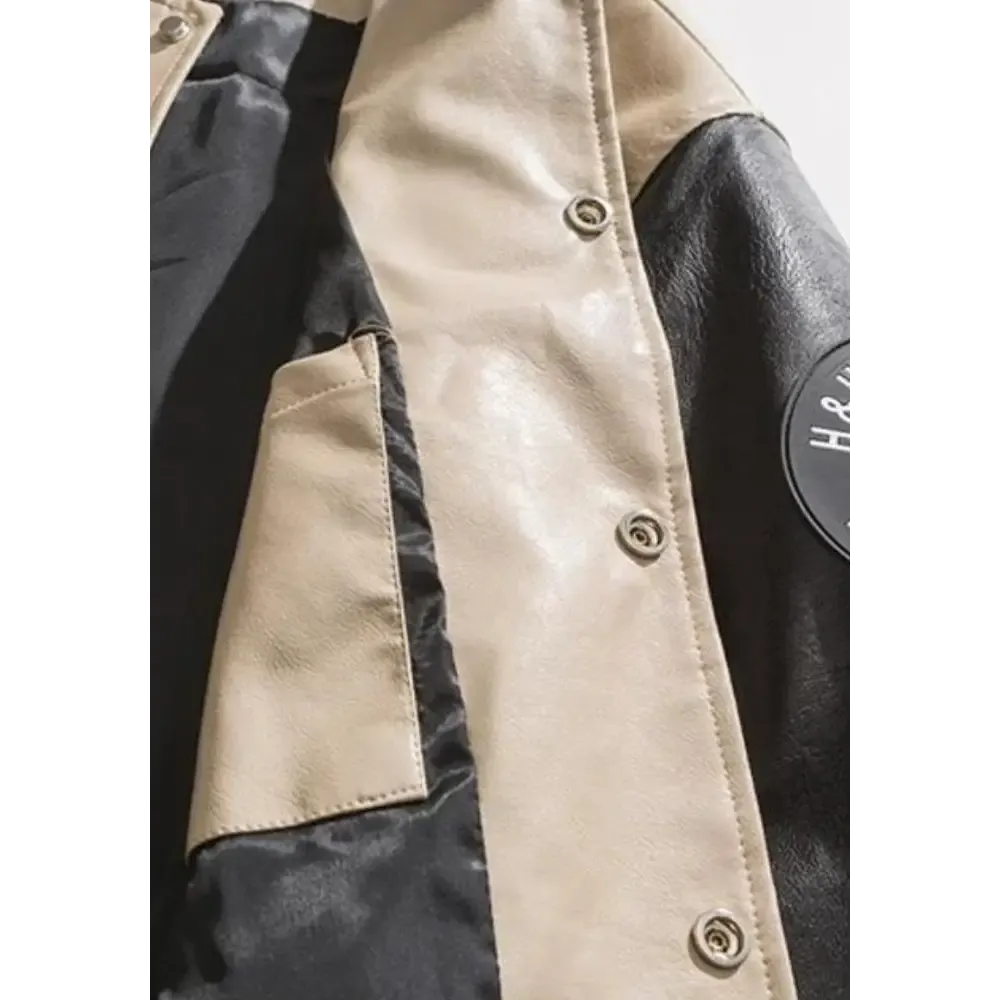 Unisex Faux Leather Varsity Jacket with Vintage Embroidery