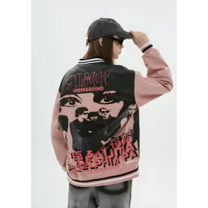 Unisex Faux Leather Varsity Jacket with Vintage Embroidery