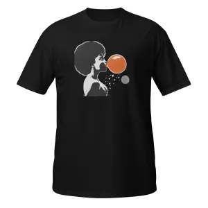 UNISEX T-SHIRT (SS) Lady Blowing Orange and Striped Bubbles