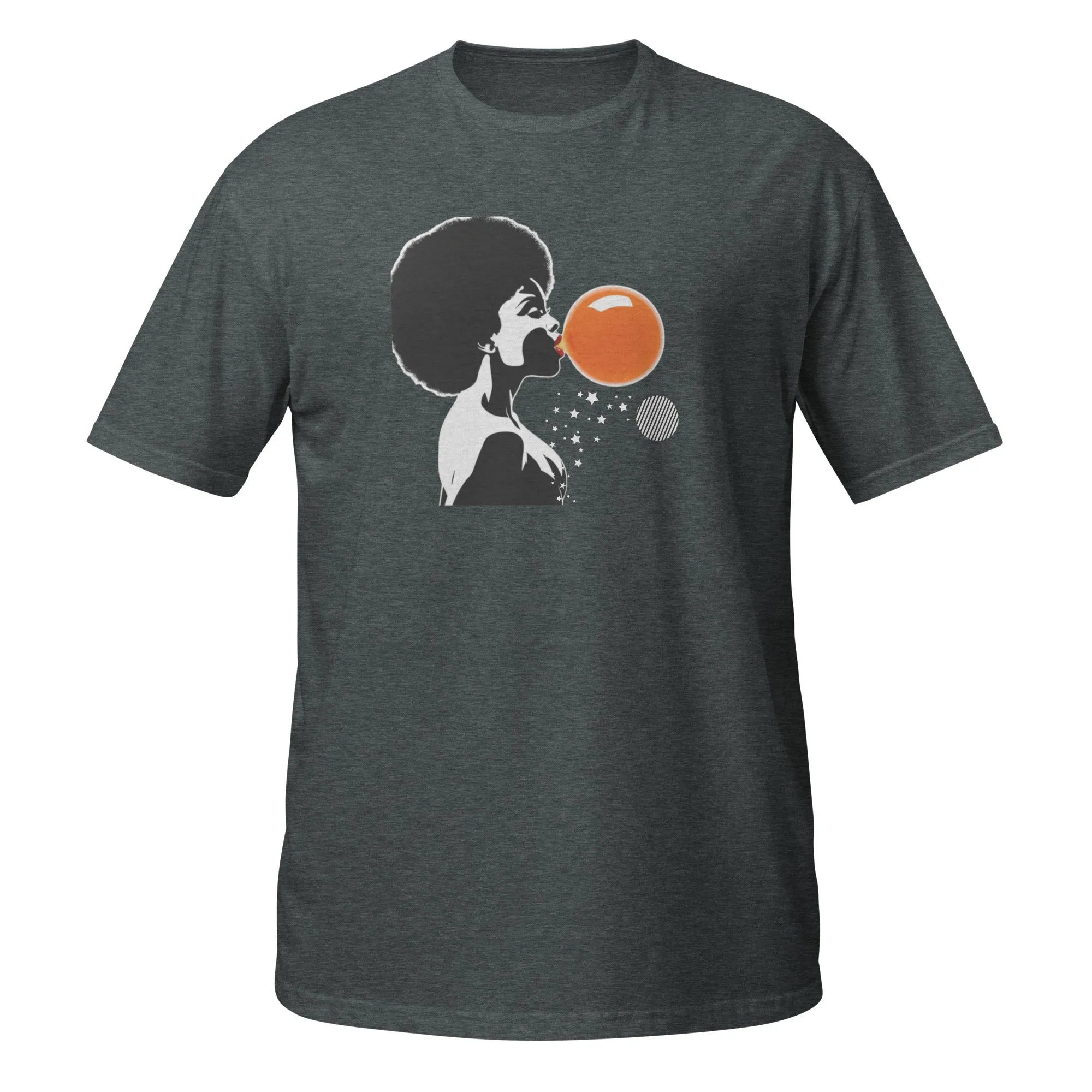 UNISEX T-SHIRT (SS) Lady Blowing Orange and Striped Bubbles