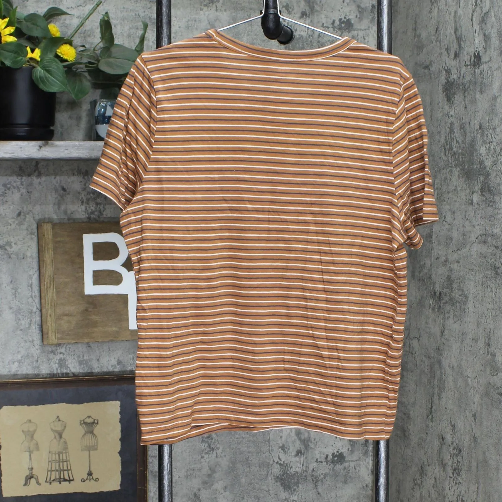 Universal Thread Womens Striped Cotton T-Shirt Tee Brown Striped XL
