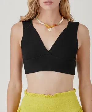 V Neck Sweater Back Tie Crop Top