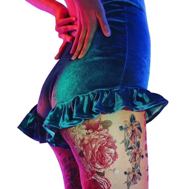 VelvetRush Ruffle Trim High-Waisted Hot Pants