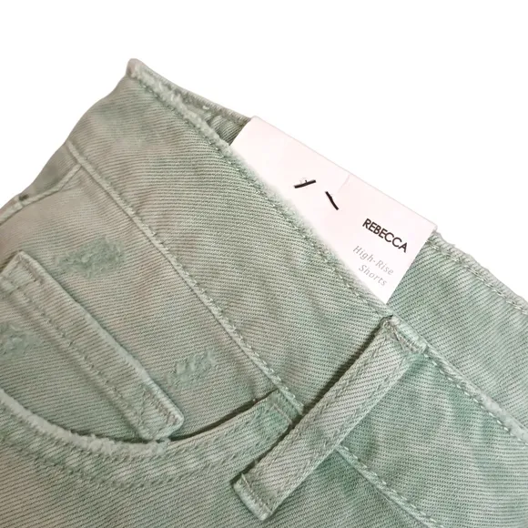 VERVET Los Angeles Rebecca High Rise Distressed Green Denim Jean Shorts L NWT