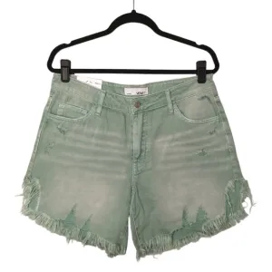 VERVET Los Angeles Rebecca High Rise Distressed Green Denim Jean Shorts L NWT