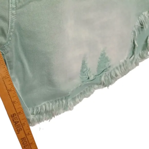 VERVET Los Angeles Rebecca High Rise Distressed Green Denim Jean Shorts L NWT