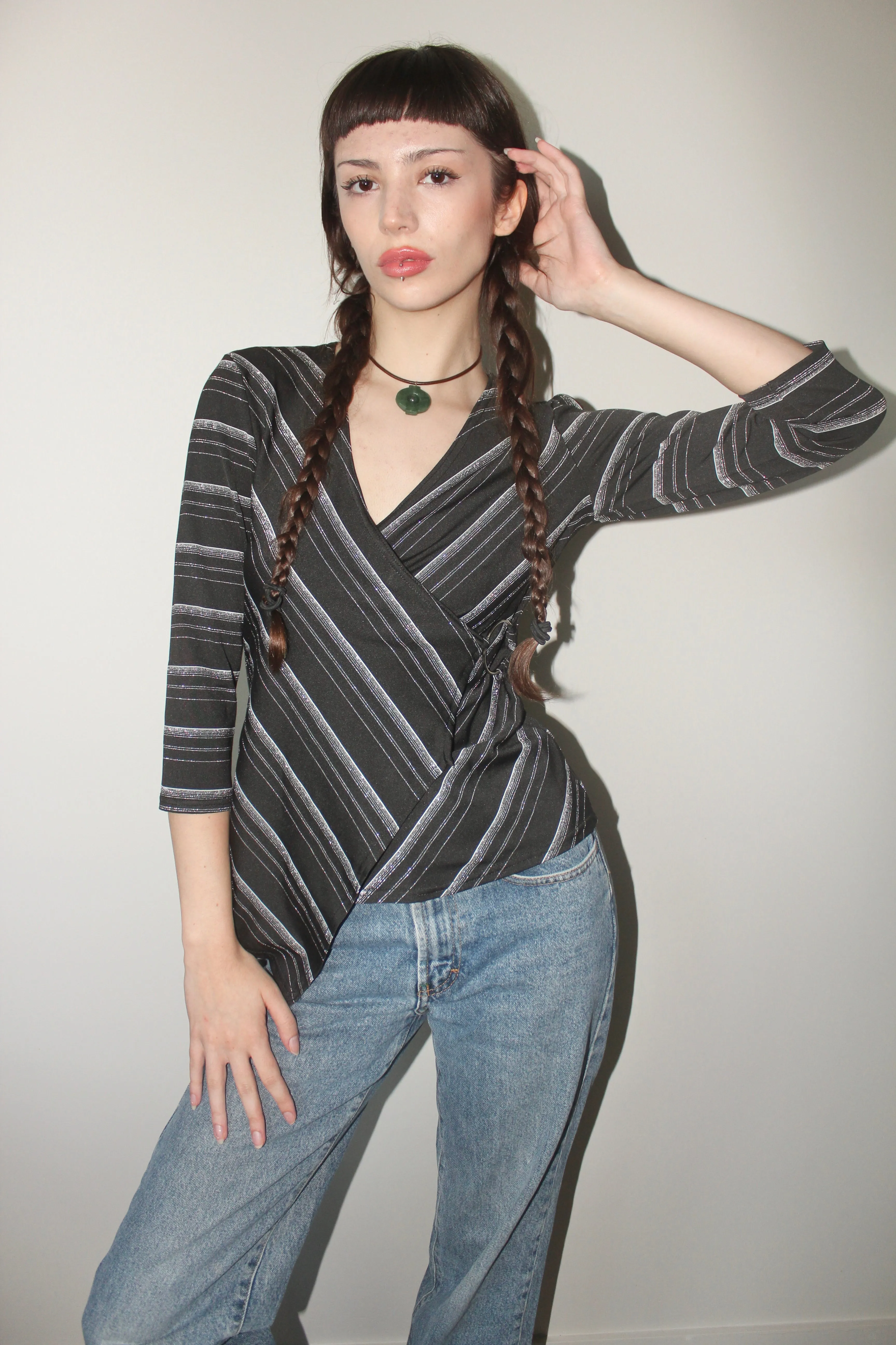 Vintage 90s Asymmetrical Striped Top (S-M)