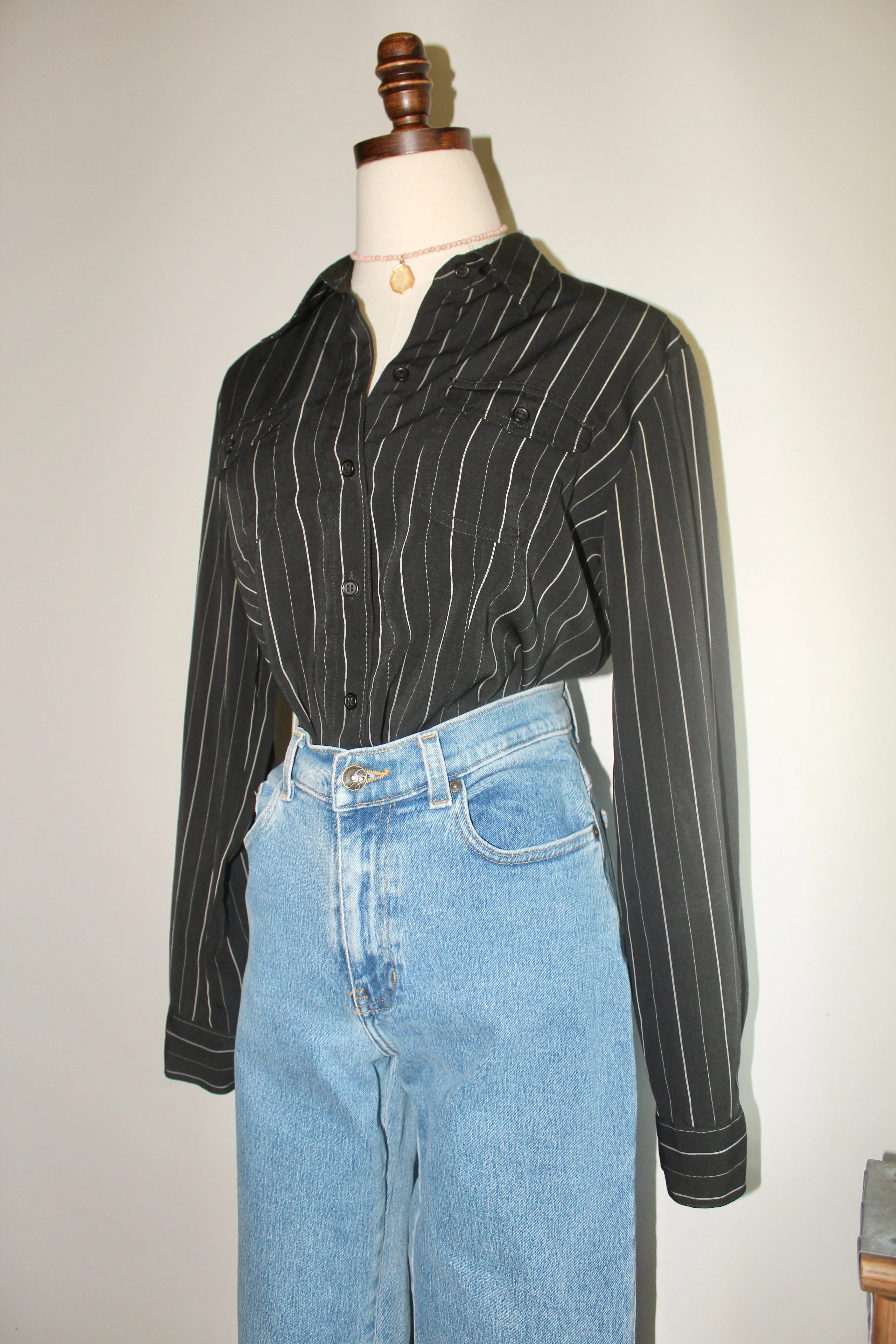 Vintage 90s Oversized Striped Button Up (M)