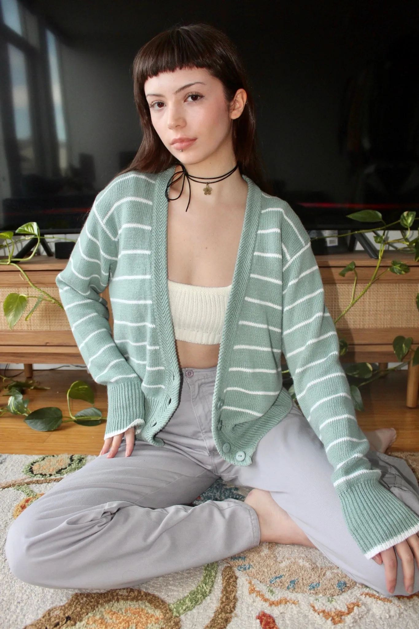 Vintage 90s Striped Cardigan Knit (M)