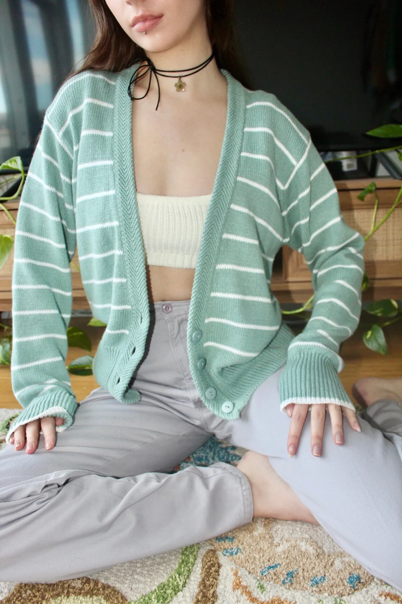 Vintage 90s Striped Cardigan Knit (M)