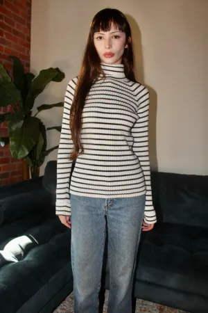 Vintage 90s Striped Cotton Turtleneck Knit (M)