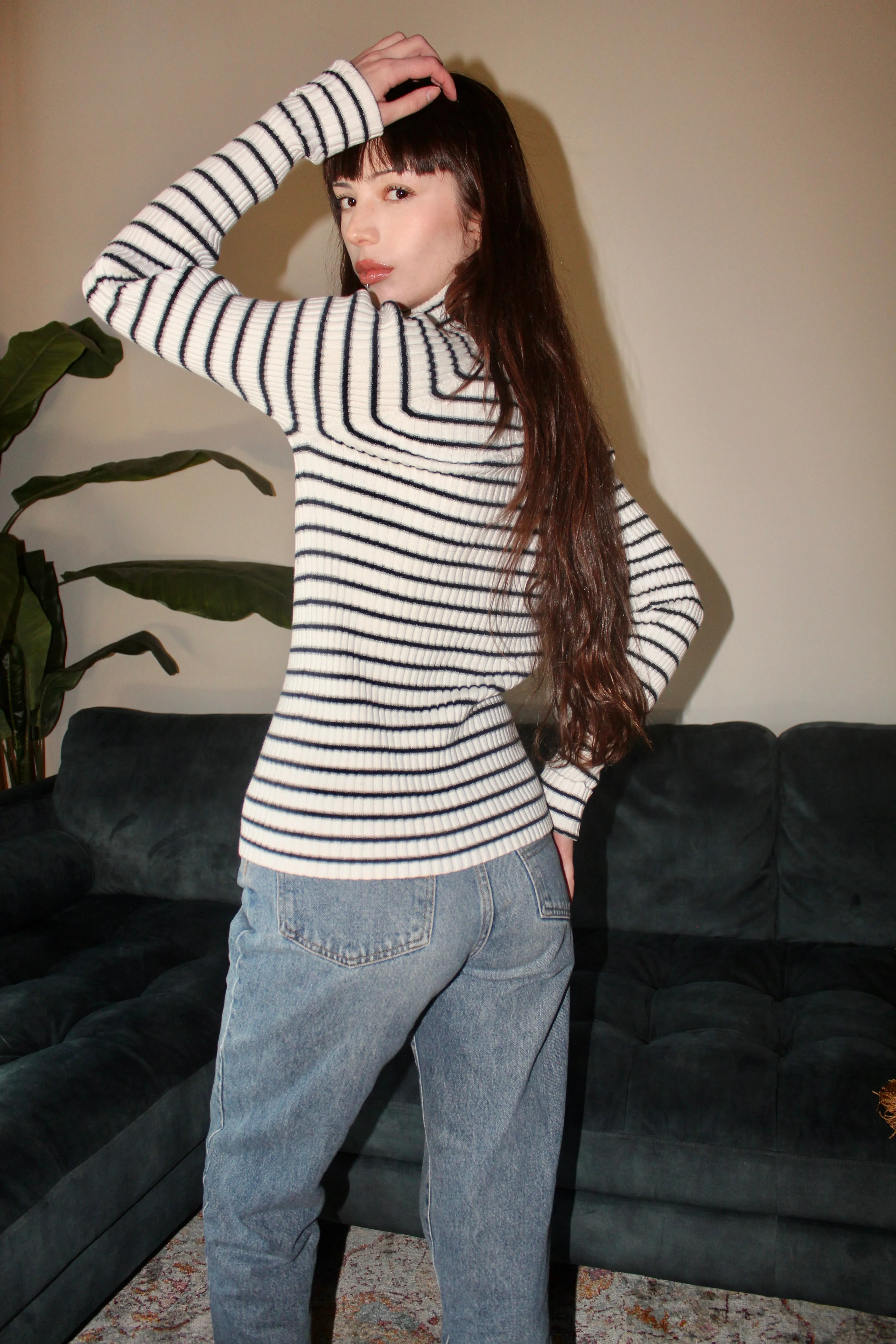 Vintage 90s Striped Cotton Turtleneck Knit (M)